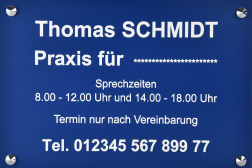 Praxisschilder PVC BLAUER TEXT WEISS