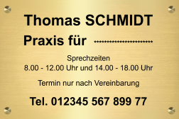 Praxisschilder PVC GLÄNZENDER GOLDENER TEXT SCHWARZ