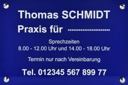 Praxisschilder Plexiglas BLAUER TEXT WEISS