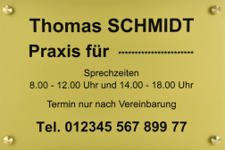 Praxisschilder Plexiglas HELLER GOLDENER TEXT SCHWARZ