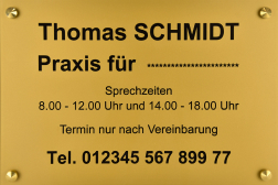 Praxisschilder Plexiglas DUNKLES GOLDENER TEXT SCHWARZ